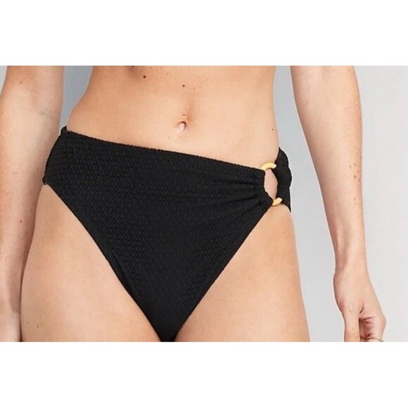 Mid-Rise O-Ring Crochet-Knit French-Cut Bikini Swim Bottoms Black 4XL Old Navy - Picture 5 of 11